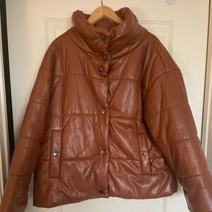 DKNY Faux Leather Puffer Jacket